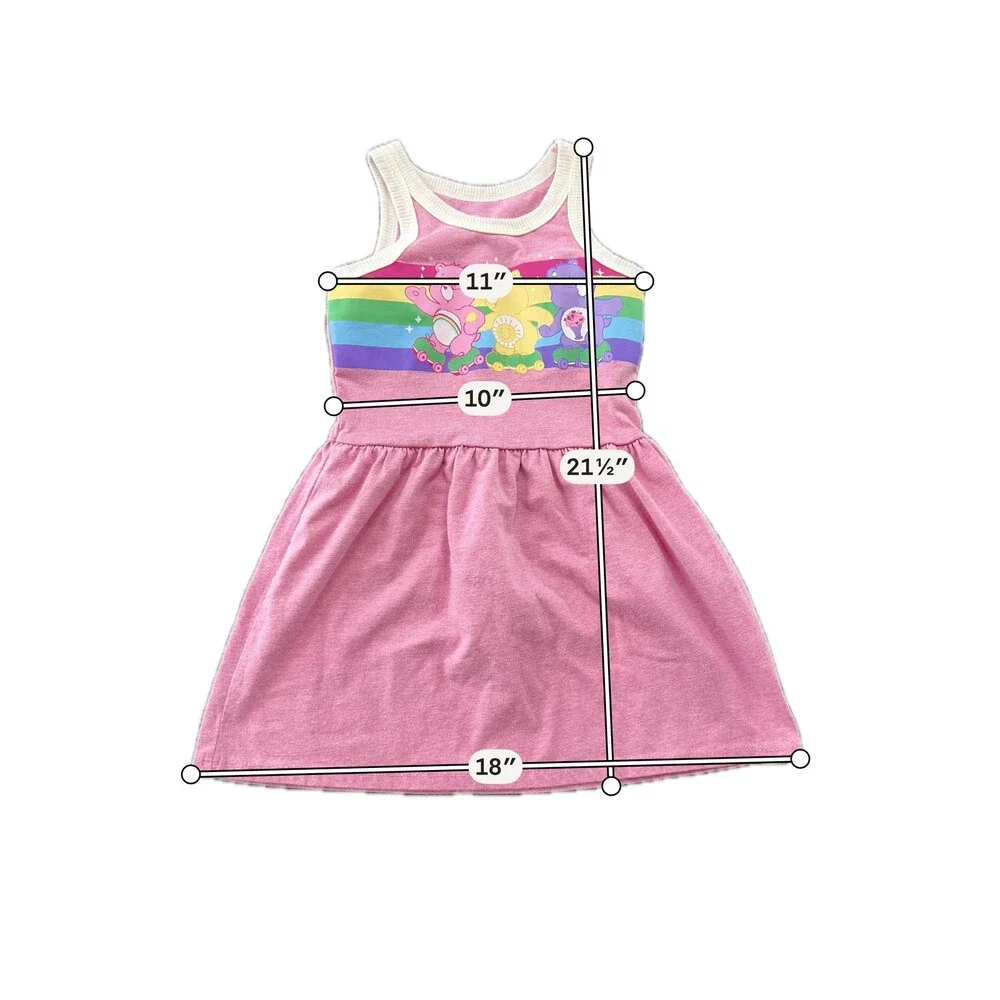 Care Bears Tank Dress Girls XS 4/5 Pink Rainbow Graphic Roller Skates Cute